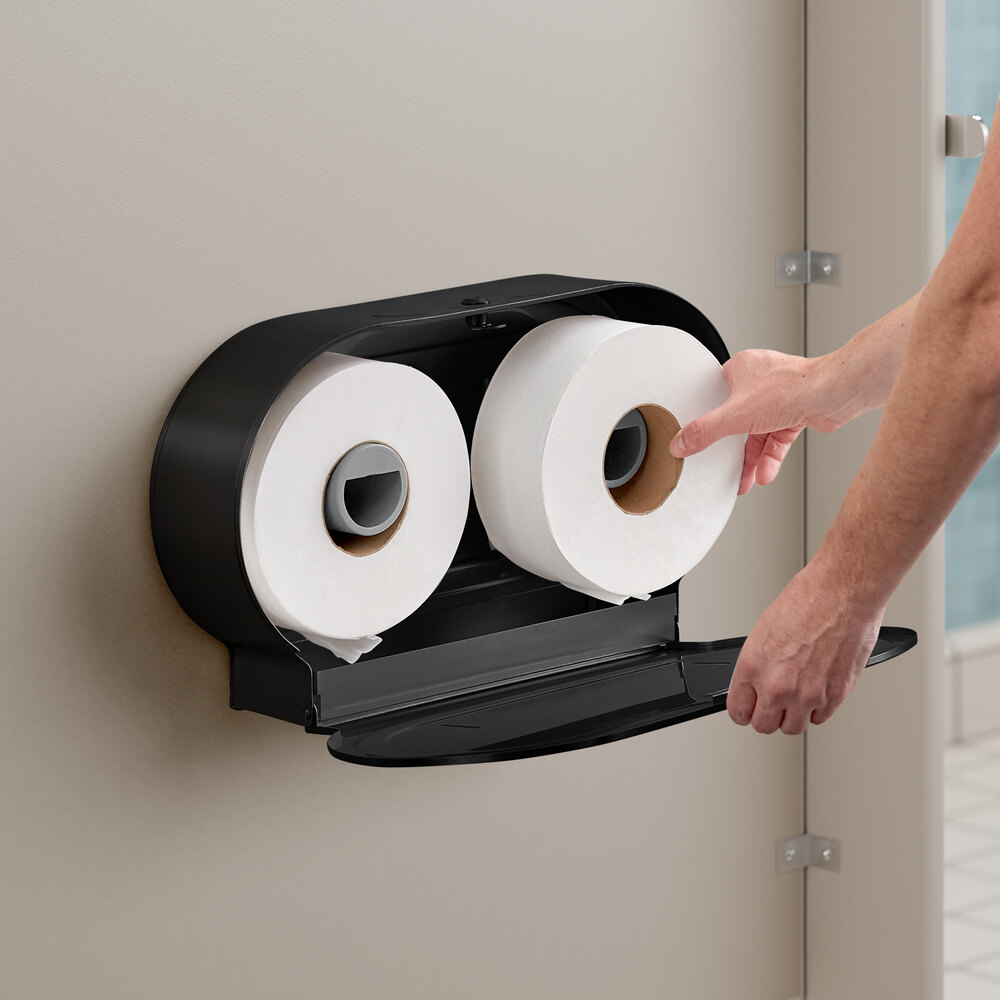 DEGULAS Matte Black Toilet Paper Holder – Stainless Steel Wall Mount, Double Post Pivoting Design, 360° Rotation, Fits Large Rolls For Bathroom, Kitchen & RV