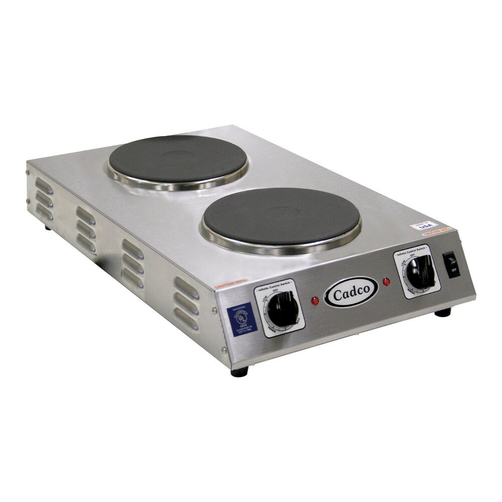 Cadco CDR2CFB Double Burner Stainless Steel Portable Electric Frontto