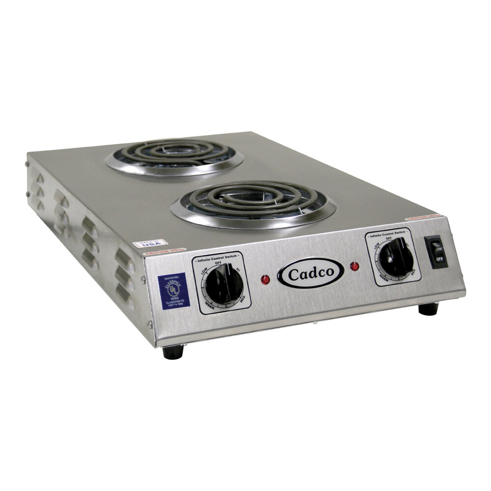 Cadco CDR1TFB Double Burner Stainless Steel Portable Electric Frontto