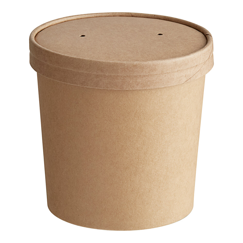 Choice 26 oz. Kraft Poly-Coated Paper Food Cup with Vented Paper Lid ...