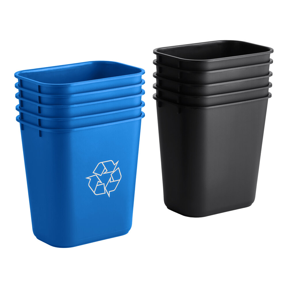 ３boxes 13 Qt. / 3 Gallon Black and Blue Rectangular Wastebasket / Trash