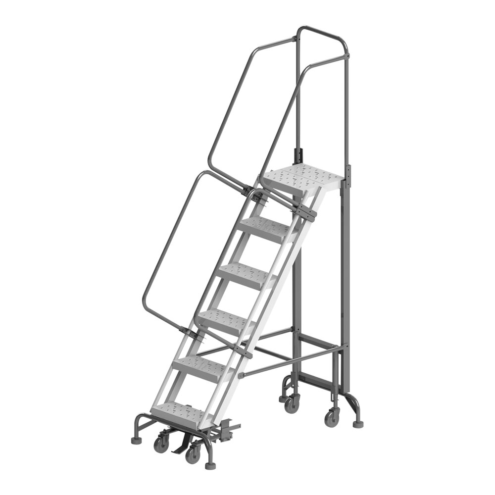 Ballymore Hybrid 6-Step Gray Steel All-Direction Rolling Safety Ladder ...
