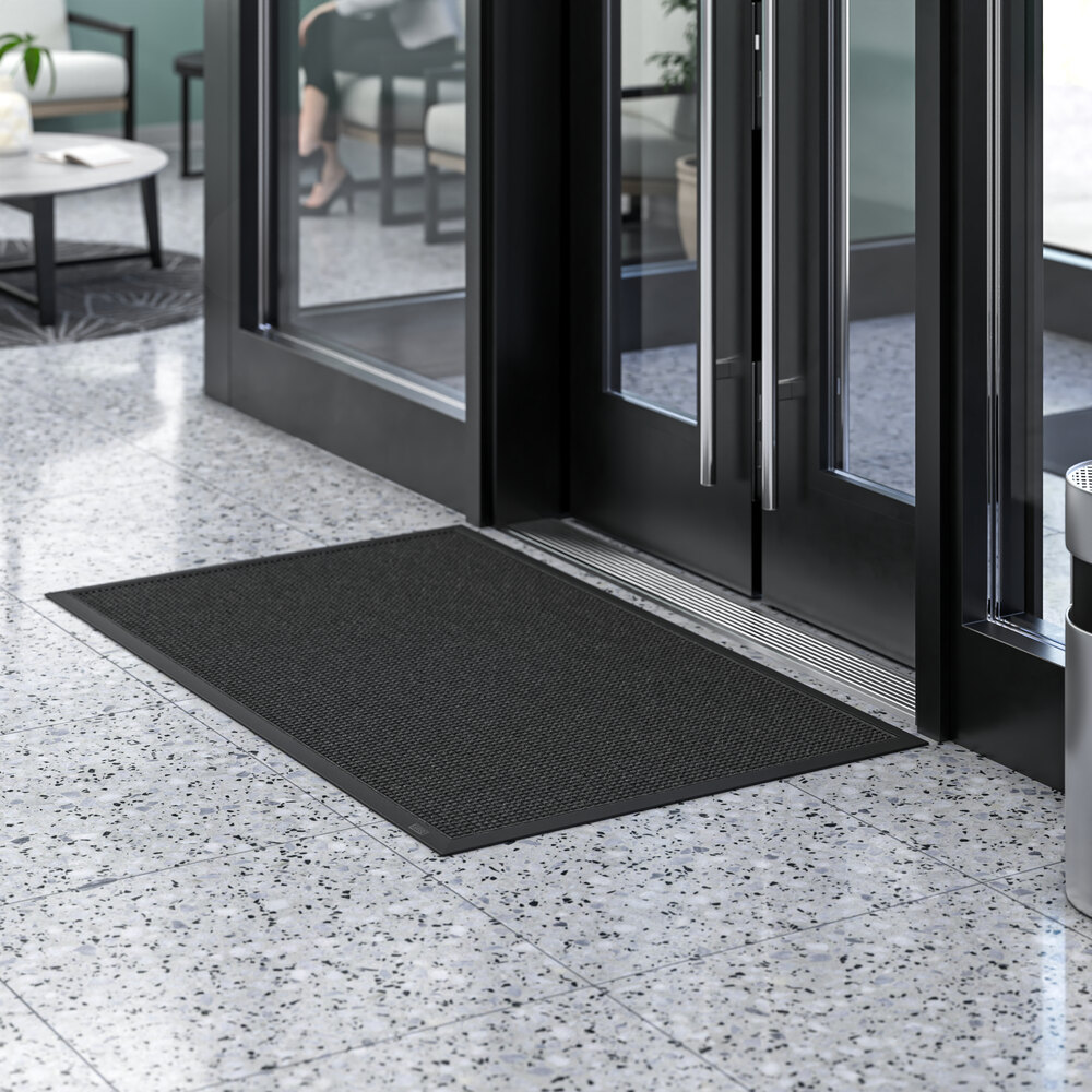 Water Absorbent 3' x 5' Black Waffle Indoor Entrance Mat - 3/8