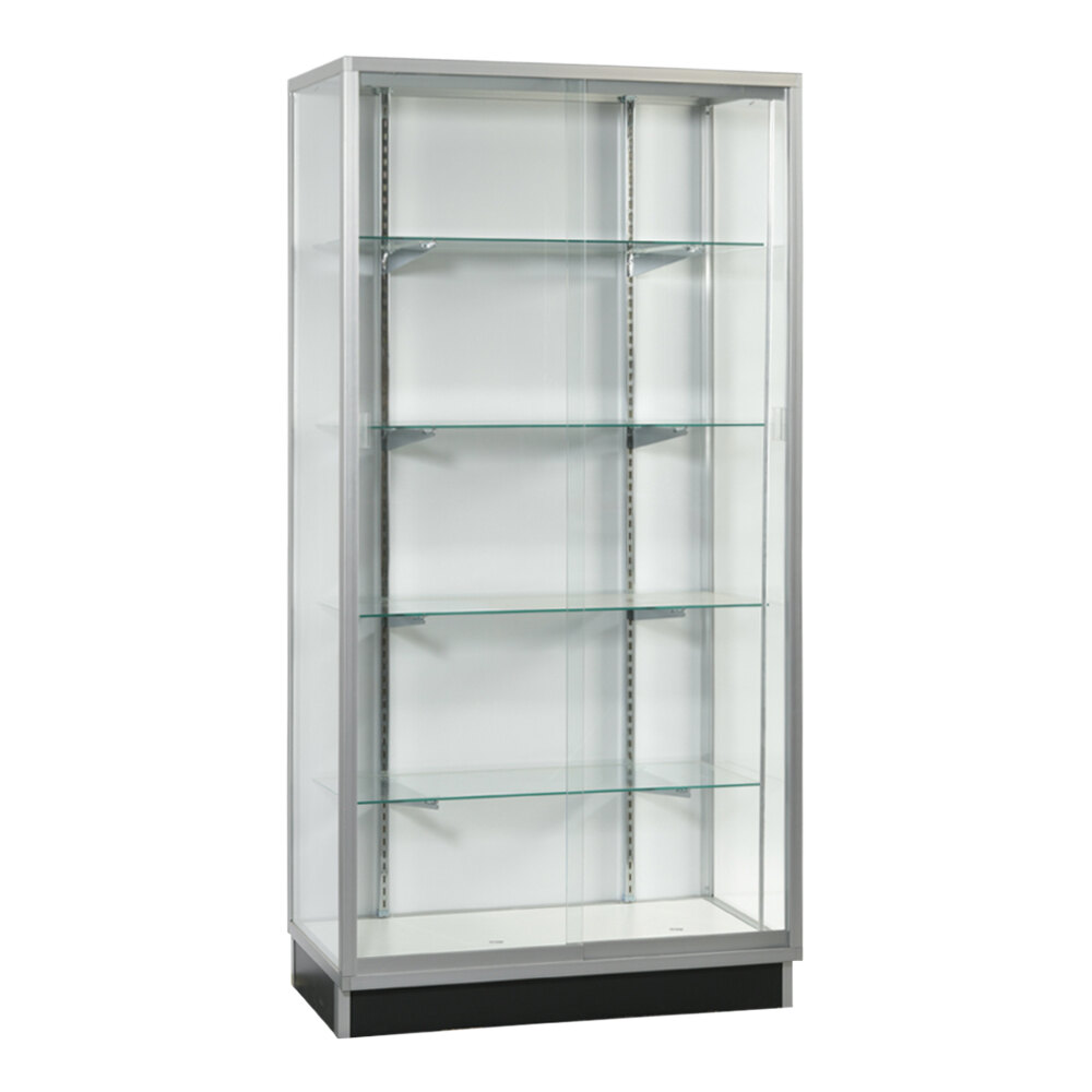 36" x 20" x 72" Glass 4-Shelf Display Showcase with White Wood Back and ...