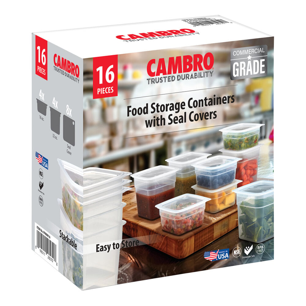 Cambro CamSquares® FreshPro 16-Piece Translucent Square Polypropylene Food Storage Container and Lid Set FPMINI16190