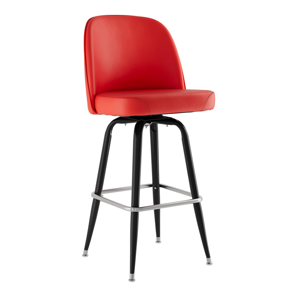 Lancaster Table & Seating Black Swivel Bar Stool with Red Vinyl