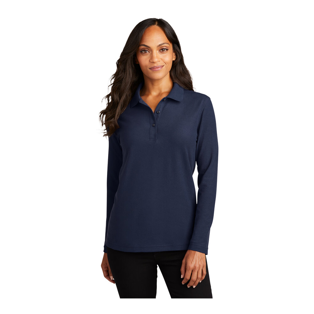Port Authority L500LS Women's Customizable Navy Long Sleeve Silk Touch ...
