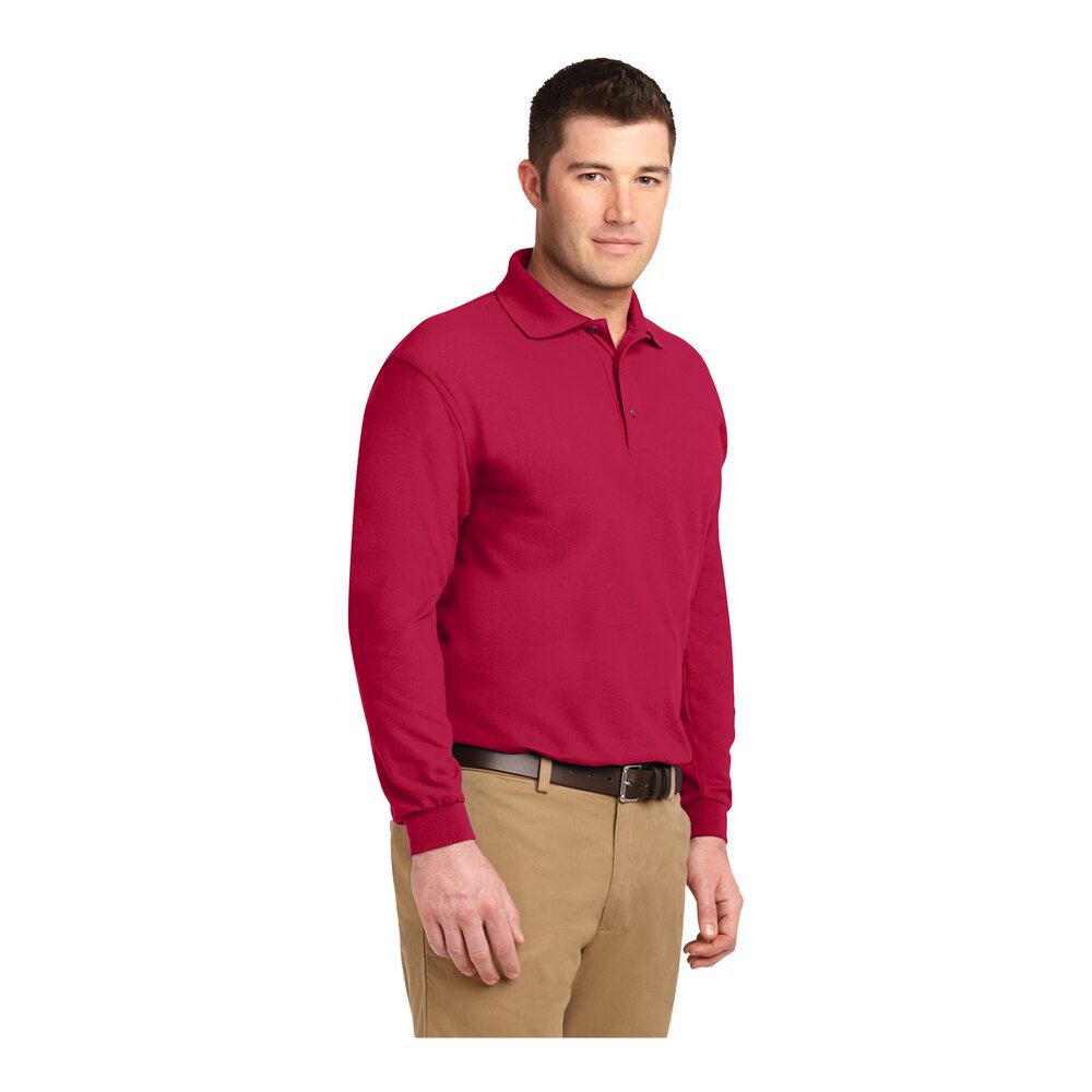 Port Authority K500LS Unisex Customizable Red Long Sleeve Silk