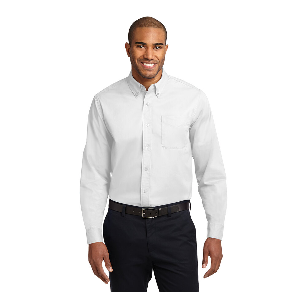 Port Authority S608 Unisex Customizable White / Light Stone Long Sleeve ...