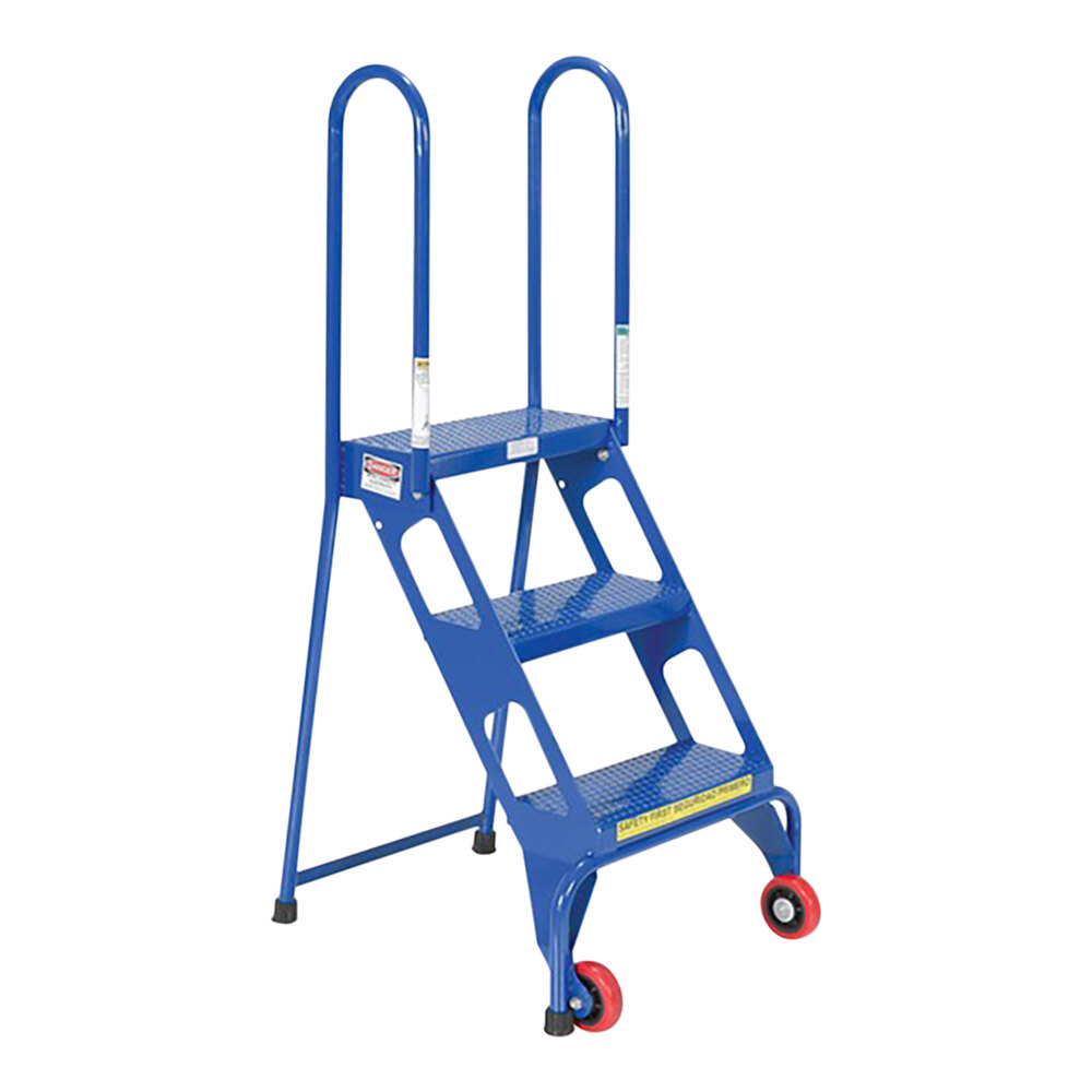 Vestil Blue Steel 3-Step Folding Ladder with Wheels FLAD-3 - 350 lb ...