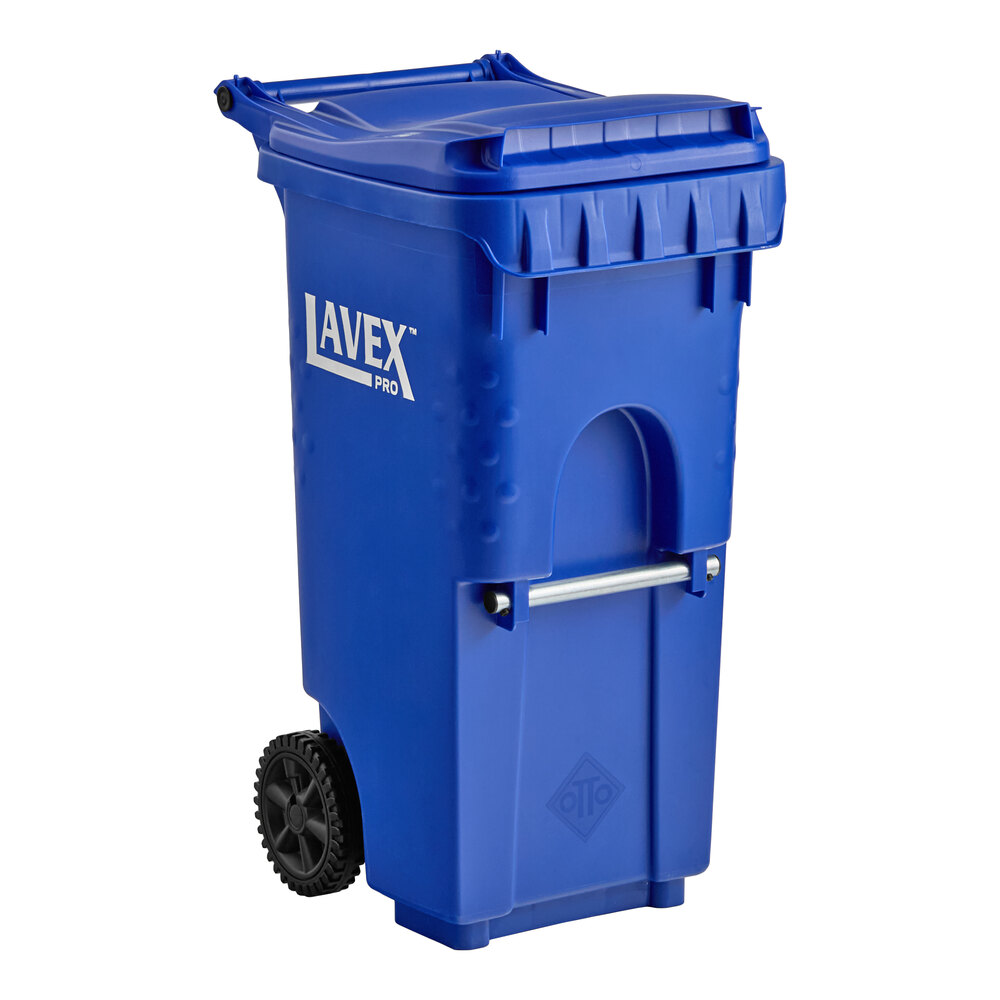 Lavex Pro 35 Gallon Blue Wheeled Rectangular Recycle Bin with Lid