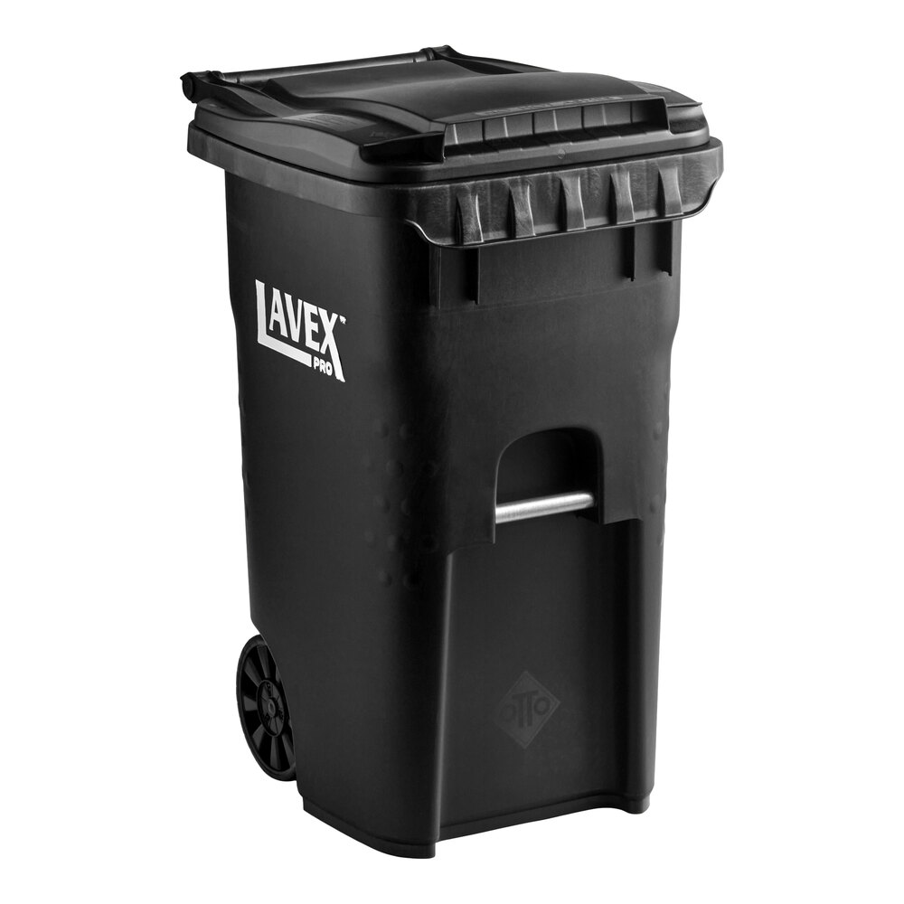 Lavex Pro 45 Gallon Black Wheeled Rectangular Trash Can with Lid