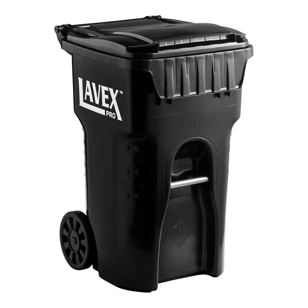 Lavex Pro 65 Gallon Black Wheeled Rectangular Trash Can with Lid