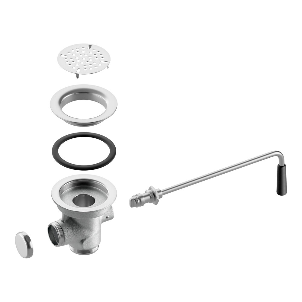A metal twist handle waste valve with a strainer and gasket for a 3 1/2 inch sink opening.