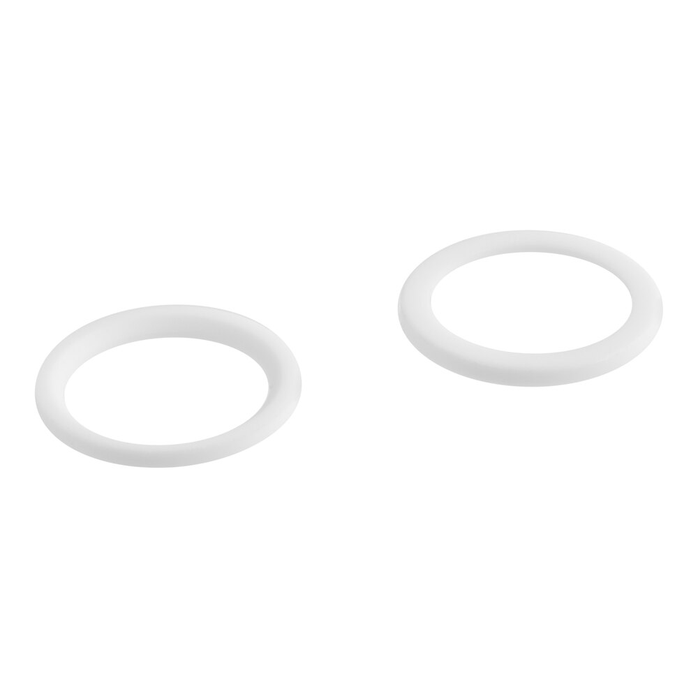 A pair of white Teflon seals for ball valves.