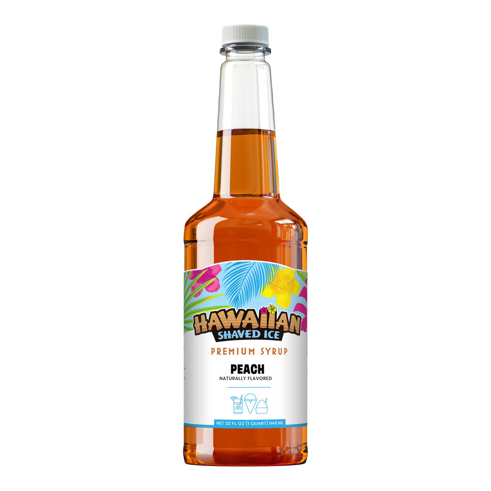 Hawaiian Shaved Ice Peach Snow Cone Syrup 32 fl. oz. - 12/Case