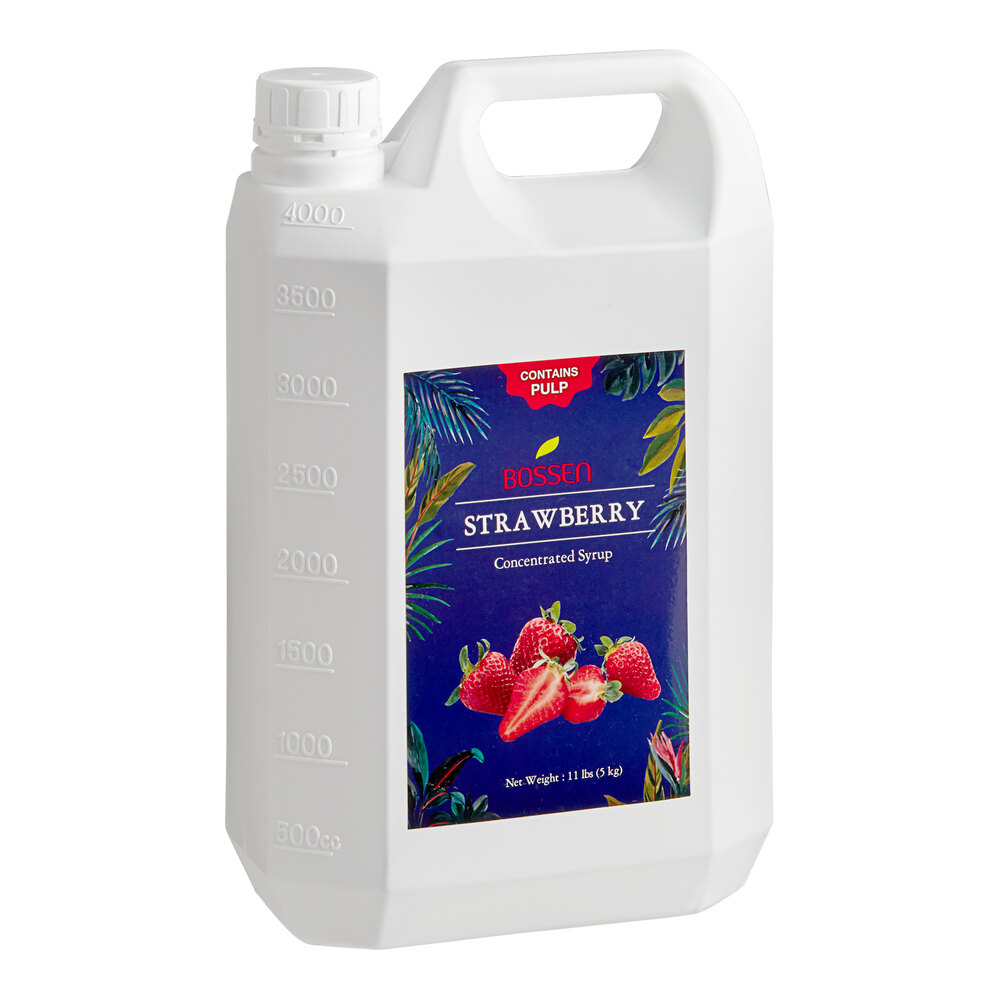 Bossen Strawberry Concentrated Syrup with Pulp 168 fl. oz. - 4/Case