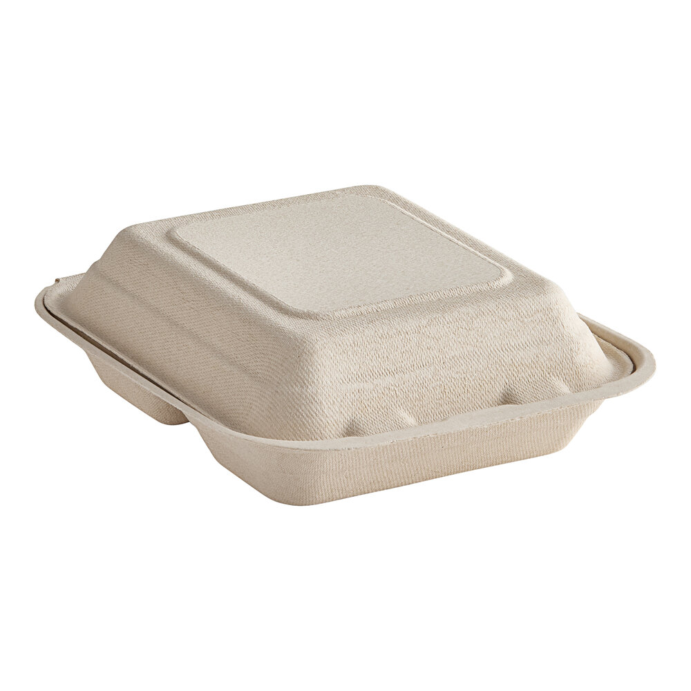 Dart 8" x 8" 3-Compartment Compostable Fiber Hinged Take-Out Container ...