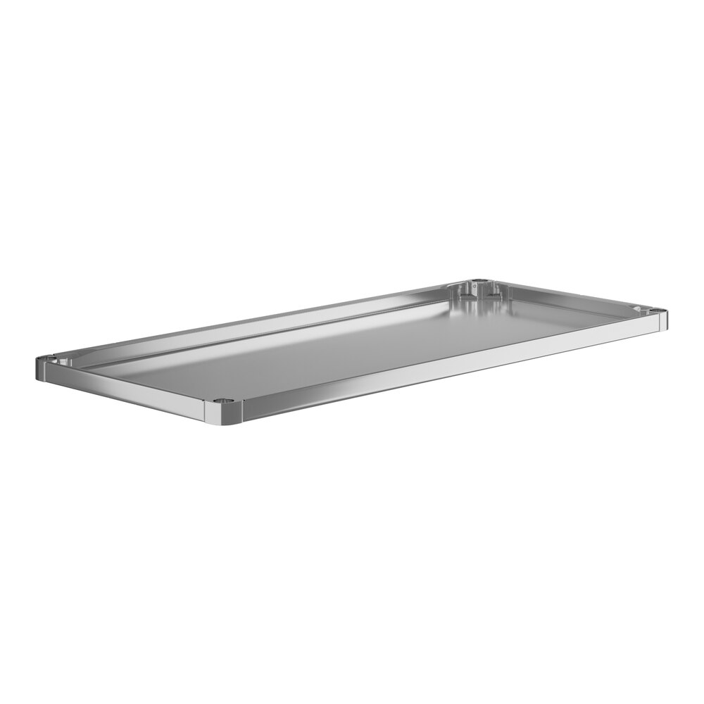 A rectangular stainless steel adjustable undershelf designed for 30" x 60" work tables.