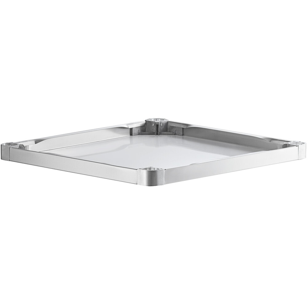 A square stainless steel adjustable undershelf designed for 30-inch by 30-inch work tables.