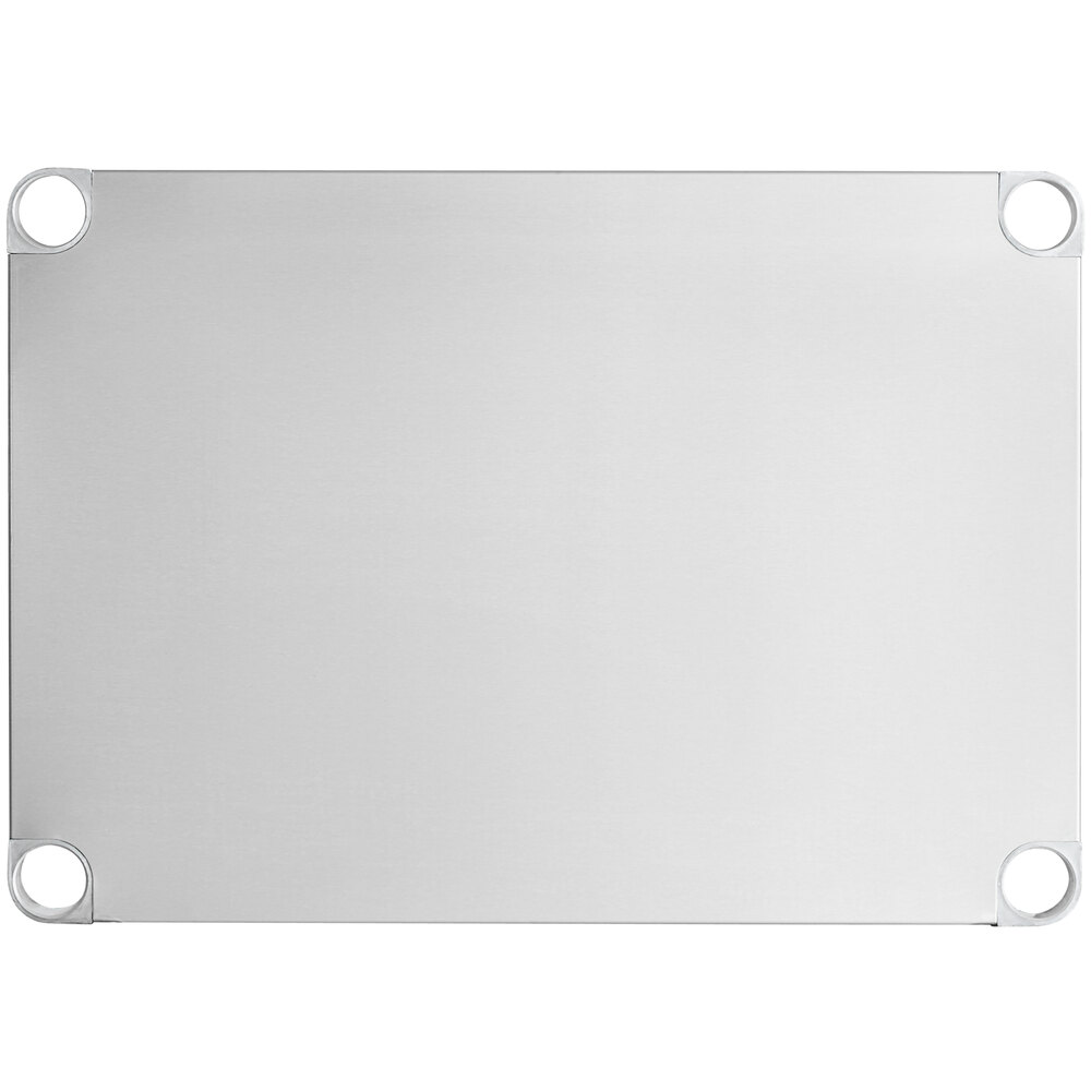 A rectangular 18-gauge stainless steel adjustable undershelf designed for 24" x 30" work tables, featuring rounded cutouts at each corner.