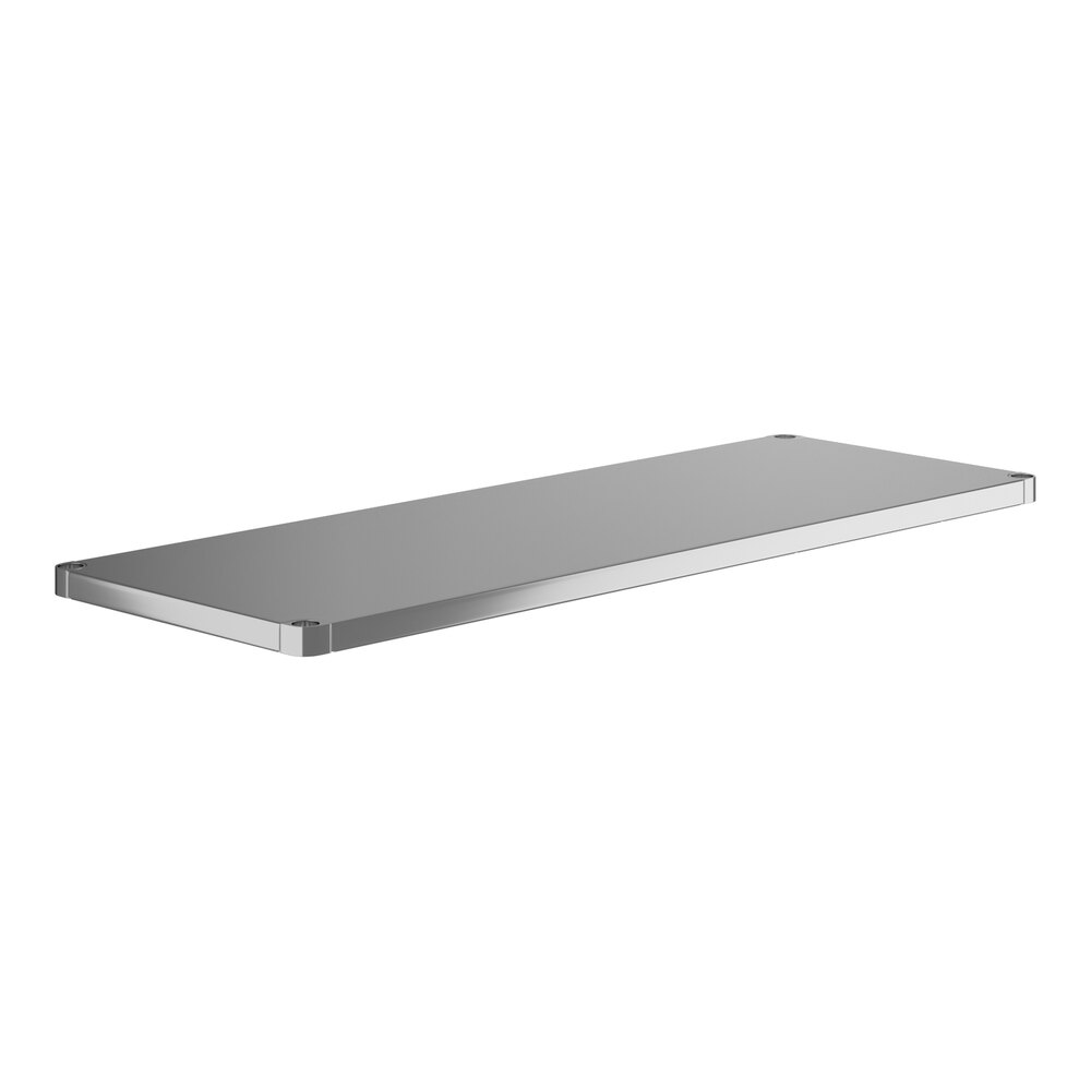An 18-gauge stainless steel adjustable undershelf designed for 30-inch by 72-inch work tables.