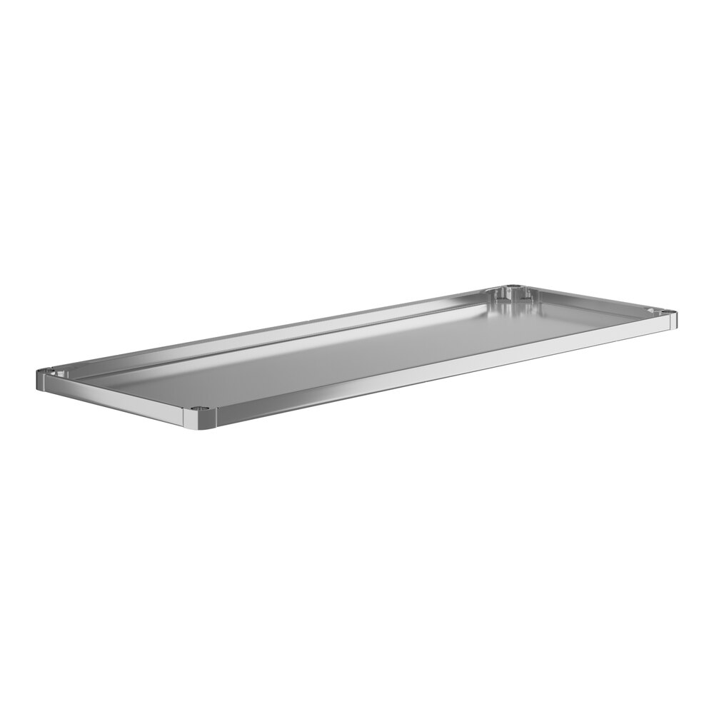 A rectangular stainless steel adjustable undershelf designed for 30" x 72" work tables.