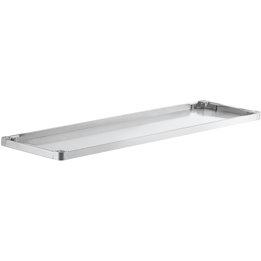 An 18-gauge stainless steel adjustable undershelf designed for 24" x 72" work tables.