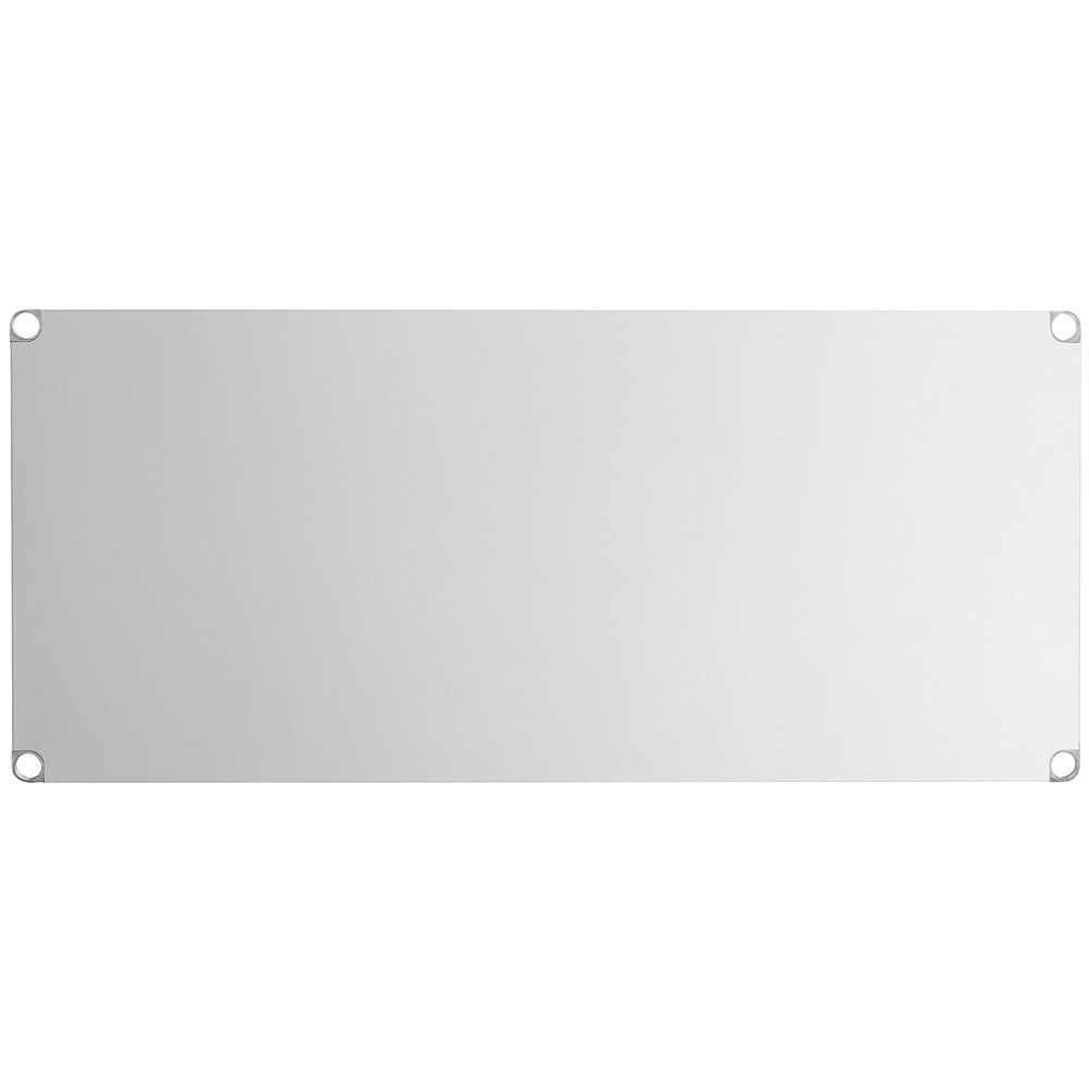 An 18-gauge stainless steel adjustable undershelf designed for 36-inch by 72-inch work tables.