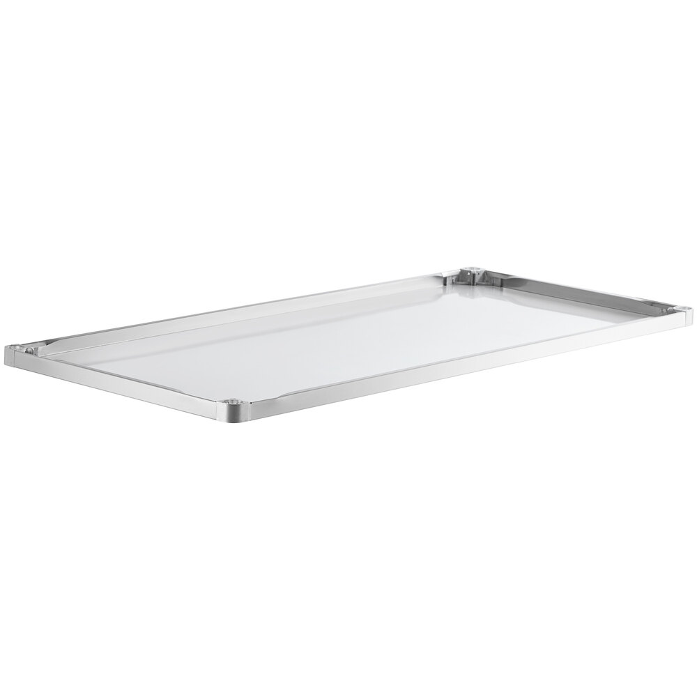 A rectangular stainless steel adjustable undershelf designed for 36" x 72" work tables.