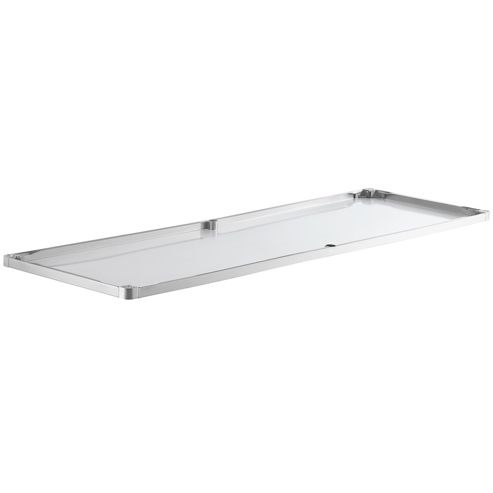 A rectangular stainless steel adjustable undershelf designed for 36 x 96 inch work tables.