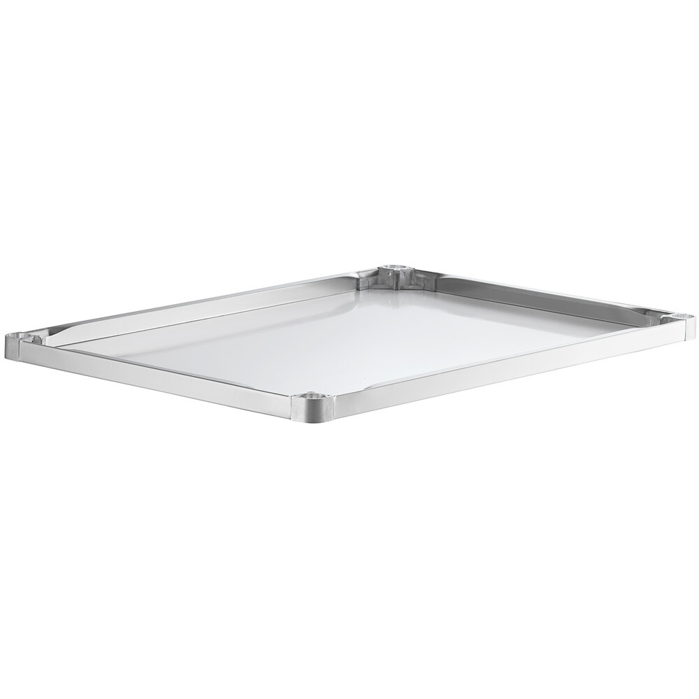 A stainless steel adjustable undershelf designed for 36 x 48 inch work tables.