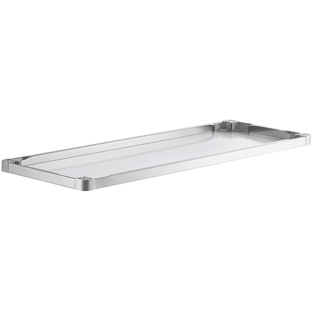 A rectangular stainless steel adjustable undershelf designed for 24 x 60 inch work tables.