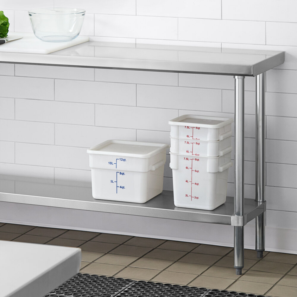 An adjustable stainless steel undershelf designed for 18-inch by 60-inch work tables.