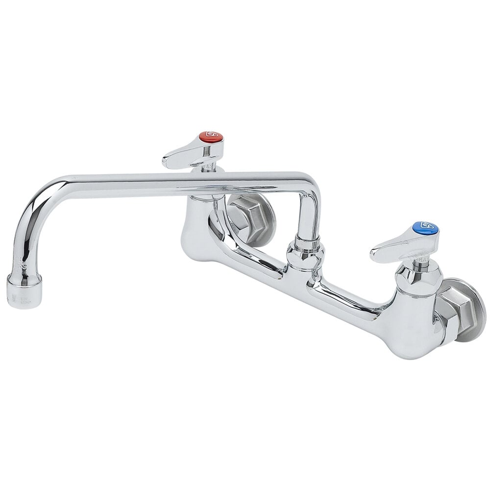 T&S Brass B-0232-BST Double Pantry Faucet 059X Wall Mount 059X 6 Swing Nozzle 8 Centers Built In Stops 8 Centers 6 Swing Nozzle 