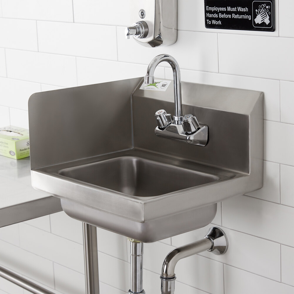 A Regency stainless steel wall-mounted hand sink with a faucet.