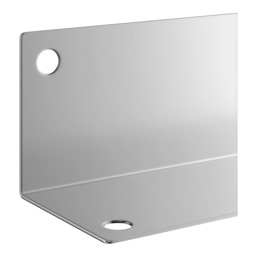 A stainless steel wall corner guard with adhesive strips and mounting holes.