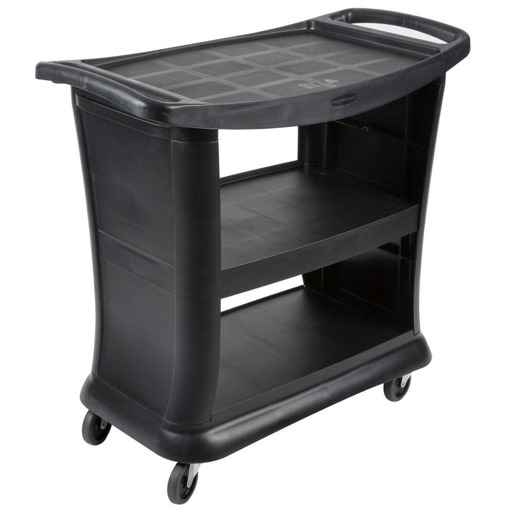 Rubbermaid® FG9T6800BLA Black Executive Three Shelf Bussing Cart