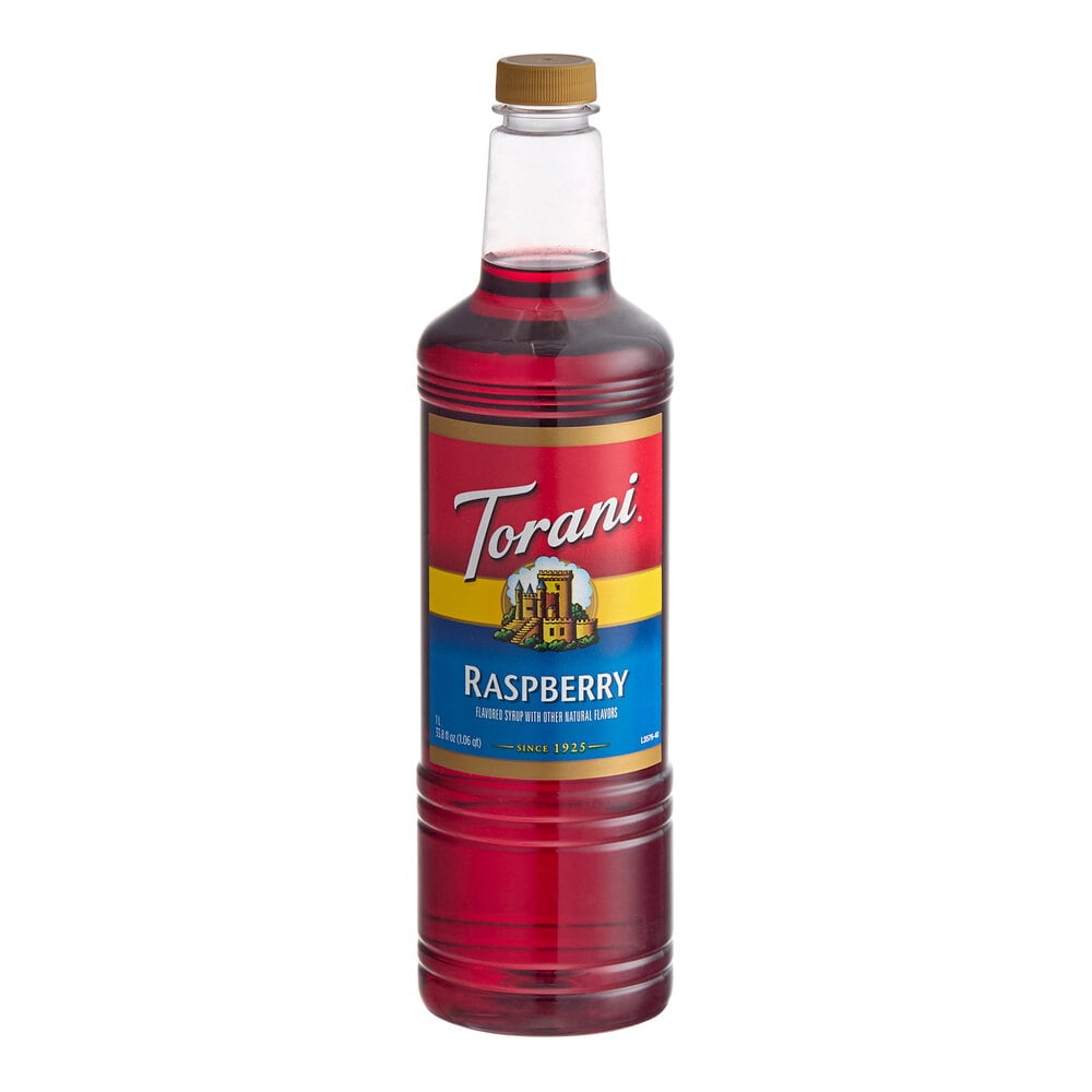Torani Raspberry Flavoring / Fruit Syrup Plastic Bottle 1 Liter - 6/Case