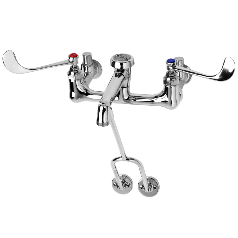 T&S B065106 Wall Mount Polished Chrome Mop Sink Faucet with 8" Adjustable Centers, 6" Wrist