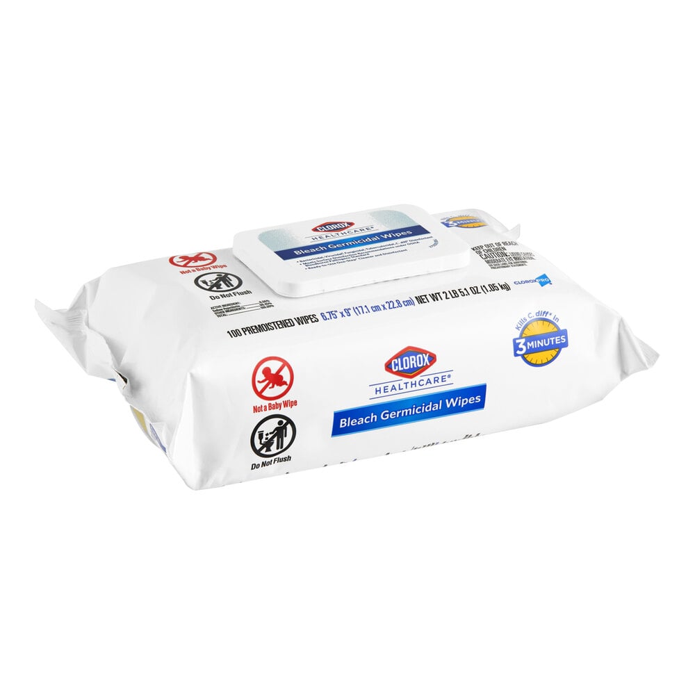Clorox Healthcare 100-Count Bleach Germicidal Wipes Softpack - 6/Case