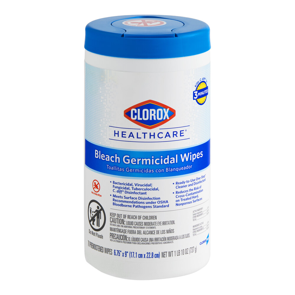 Clorox Healthcare 70-Count Bleach Germicidal Wipes Canister - 6/Case