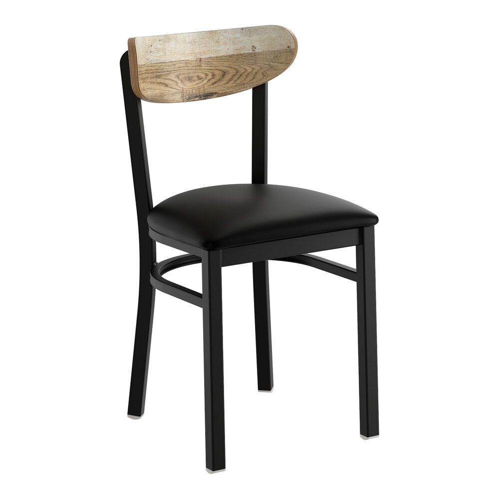 Unassembled Chair Lancaster Table & Seating Boomerang Black Finish Chair with Black Vinyl ...