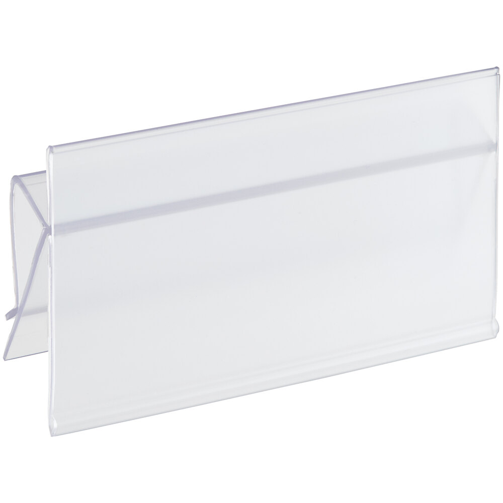 A clear plastic clip-on label holder designed for bins.