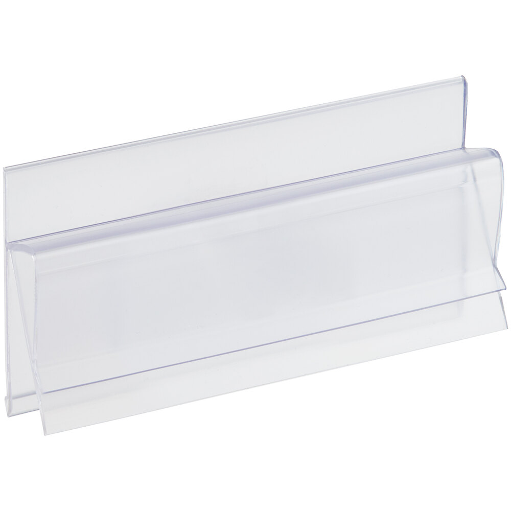 A clear plastic clip-on label holder designed for bins.