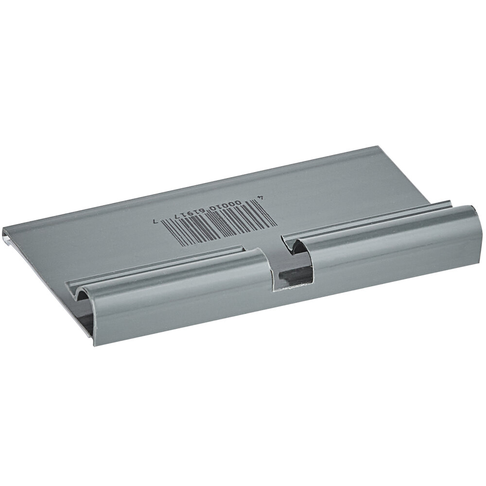 A gray metal shelf label holder designed for 460 series shelving.
