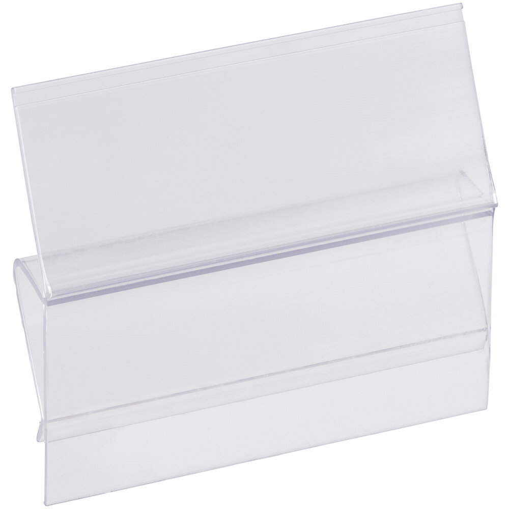 A clear plastic clip-on label holder designed for bins.