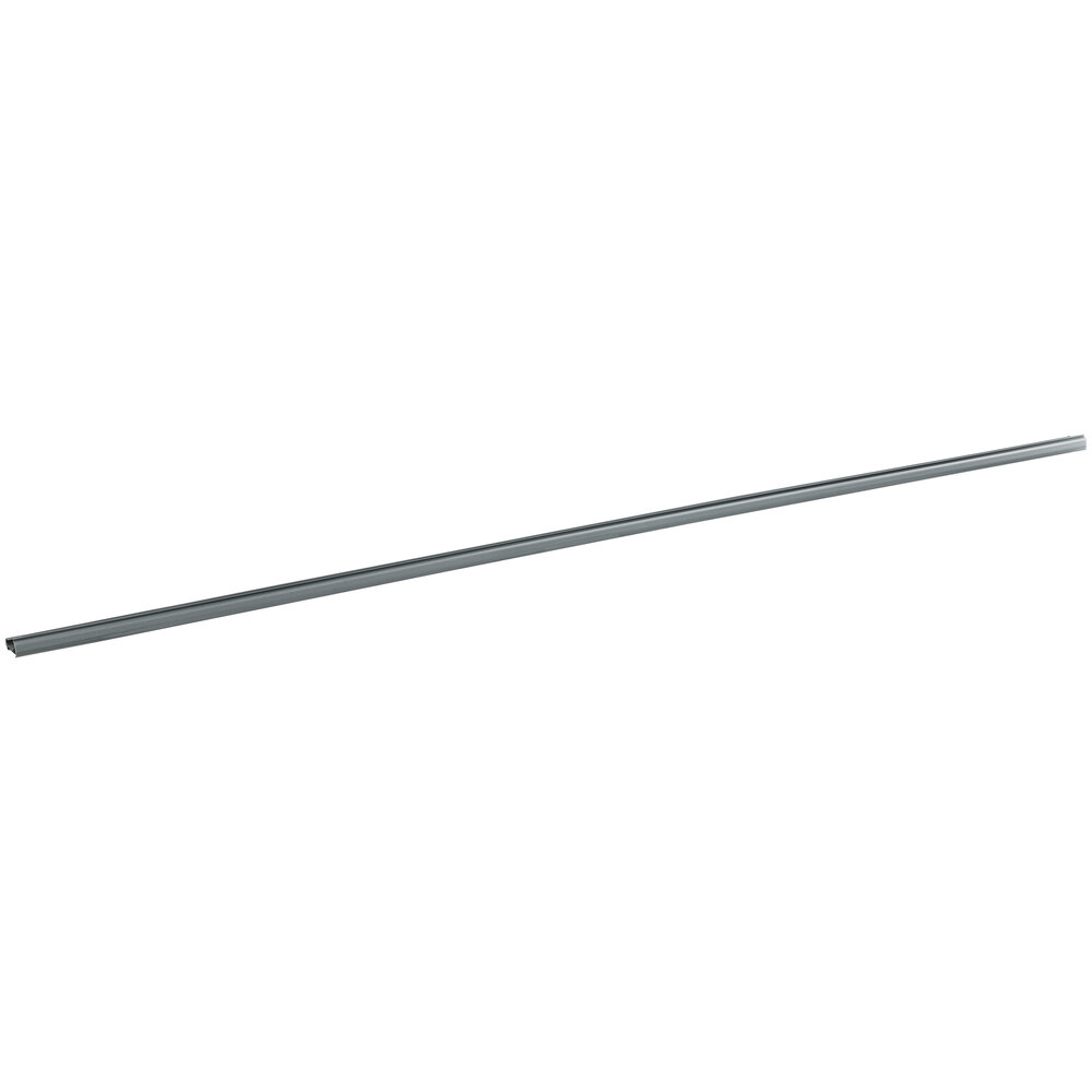 A long, narrow gray label holder designed for wire shelving.