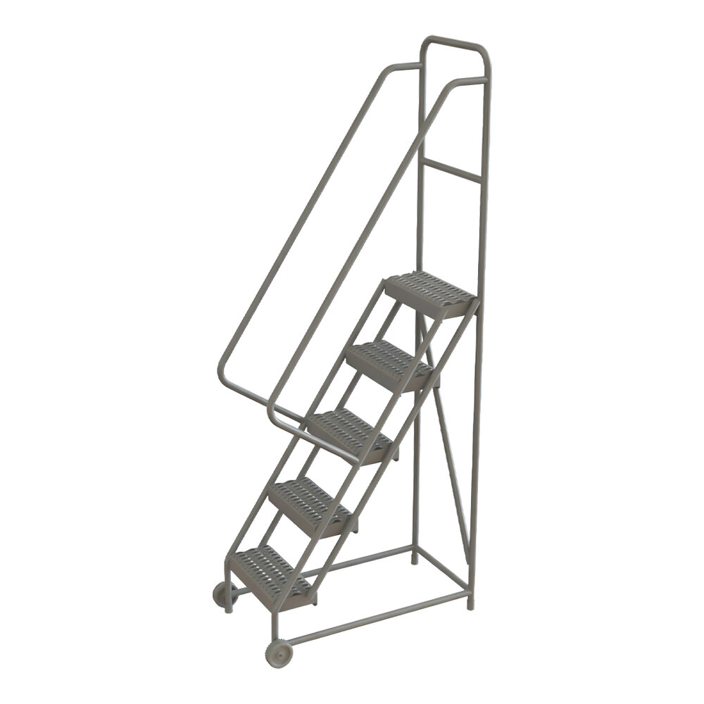 Tri-Arc Tilt & Roll 5-Step Rolling Safety Ladder with Serrated Tread ...