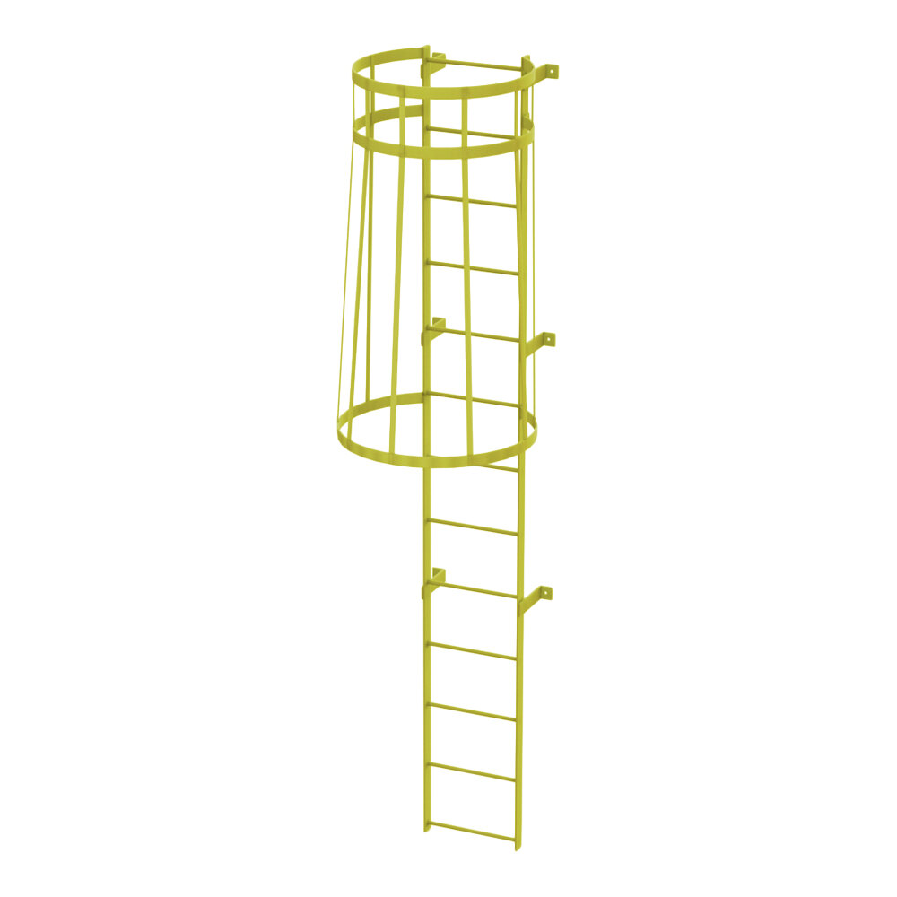 Tri-Arc 13-Rung Yellow Steel Fixed Ladder with Safety Cage WLFC1113-Y ...